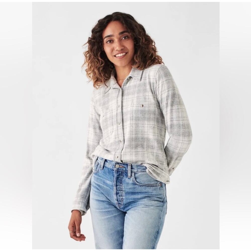 Faherty Legend Sweater Shirt Shacket Flannel Plaid Soft Stretch Cozy - Medium